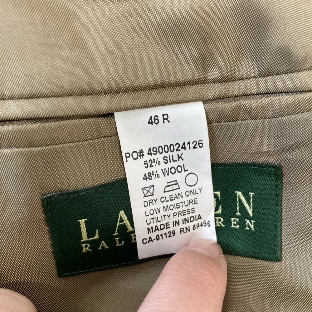 Lauren Ralph Lauren Blazer Men 46R Purple Tan Prince Edward Plaid‎ Silk Wool